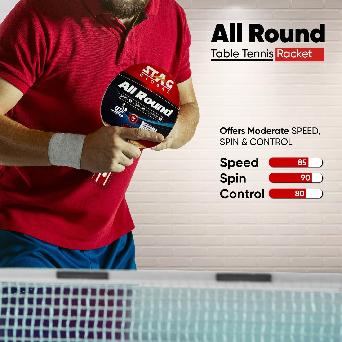 Stag All Round Table Tennis Racket 174g Lightweight Paddle for Control & Spin
