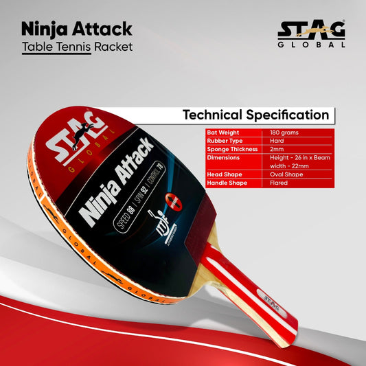 STAG Ninja Attack Table Tennis Racket Professional and Intermediate Level, High Speed and Spin Control