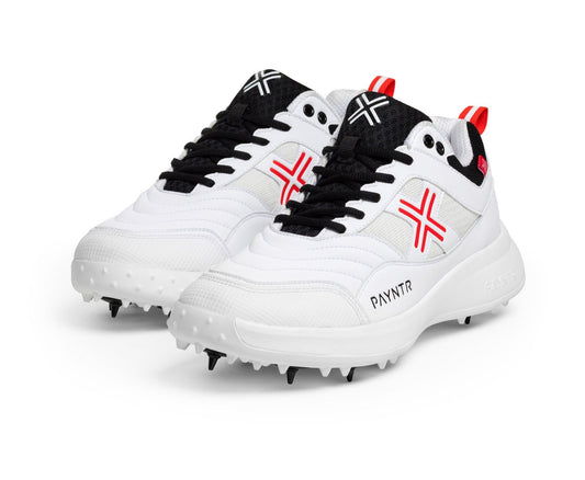 Payntr Bodyline 263 All rounder Cricket Spike Shoe White (Free Spare Metal Spikes)