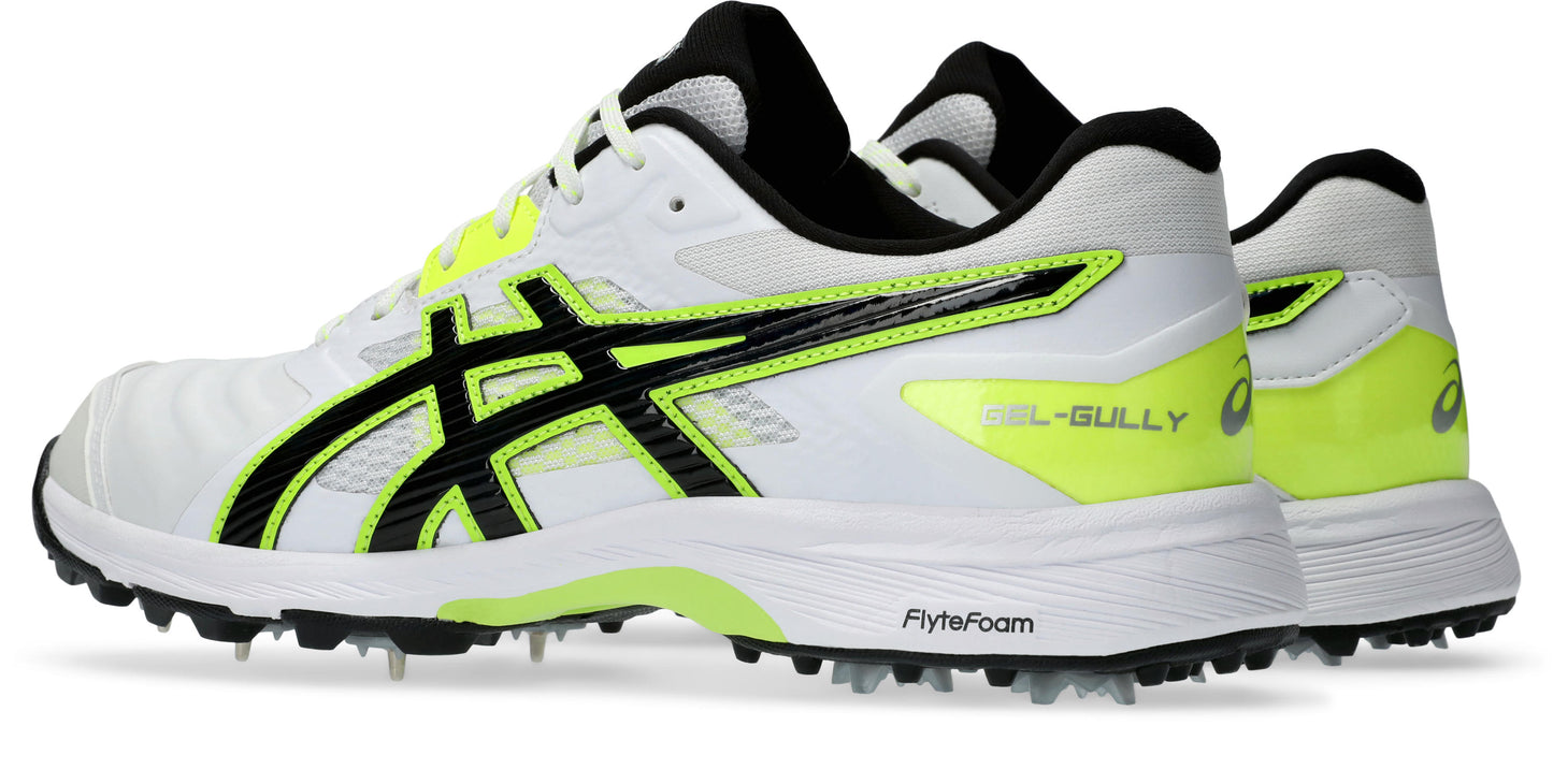 Asics Gel Gully 7 Full Spikes Cricket Spikes White/Safety Yellow