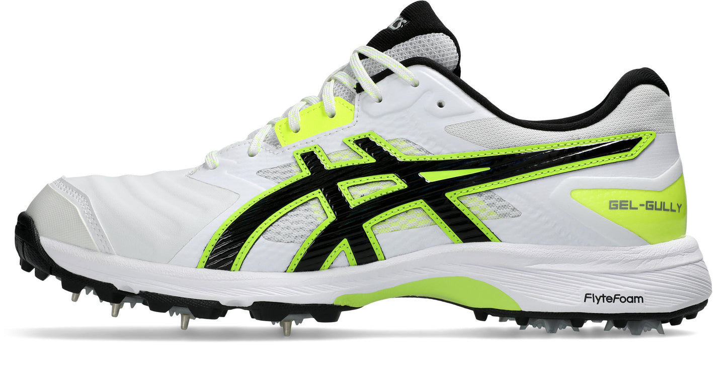 Asics Gel Gully 7 Full Spikes Cricket Spikes White/Safety Yellow