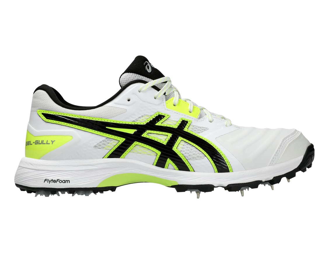 Asics Gel Gully 7 Full Spikes Cricket Spikes White/Safety Yellow