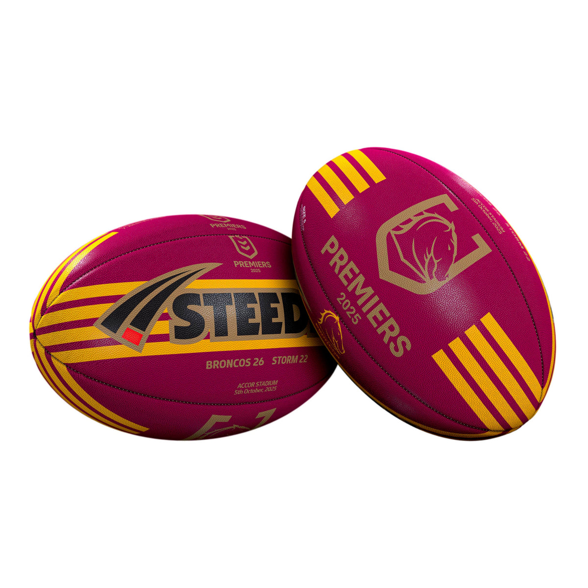Brisbane Broncos NRL 2025 Premiers Steeden Ball Size 5