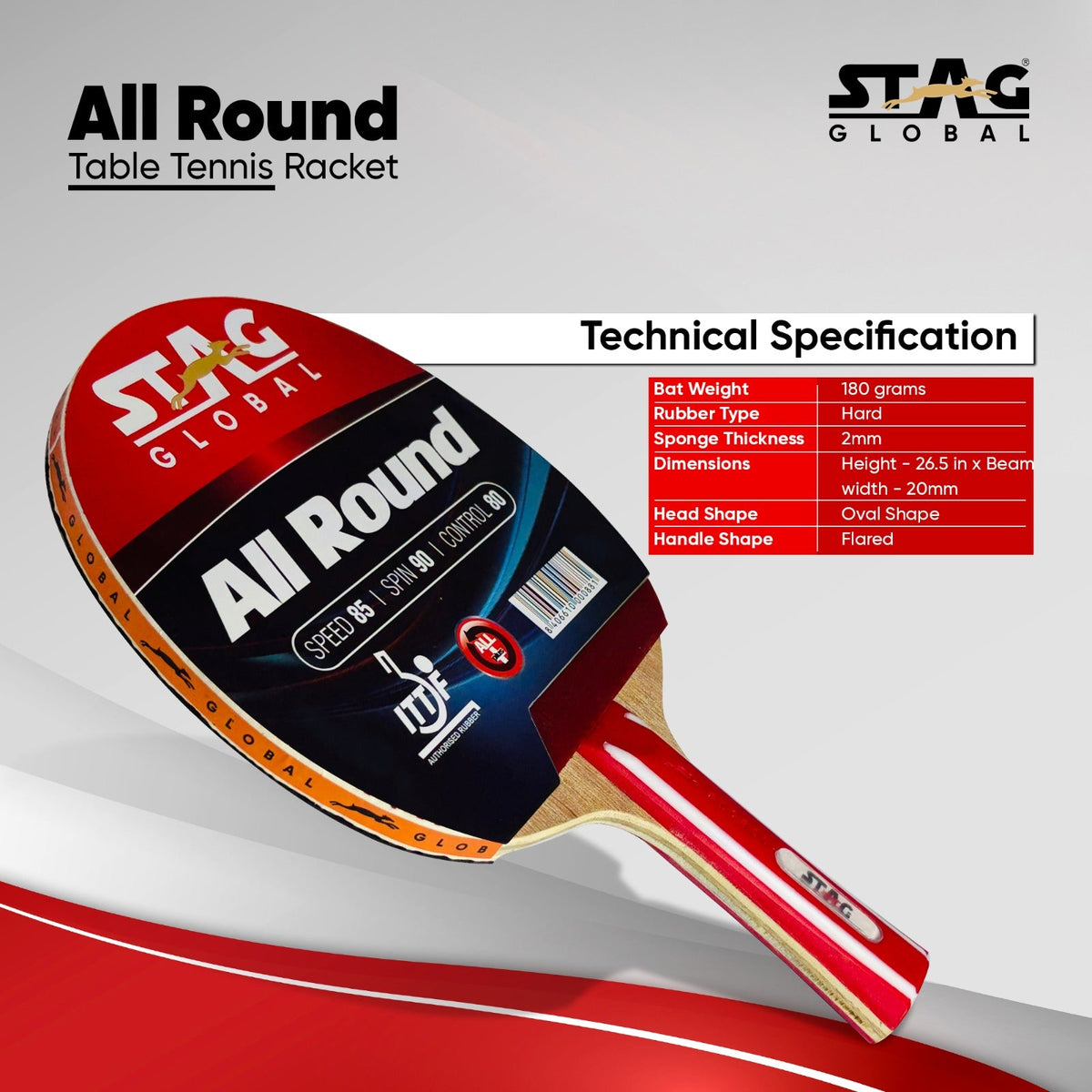 Stag Control Racket Stag All Round Table Tennis Racket 174g Lightweight Paddle for Control ...