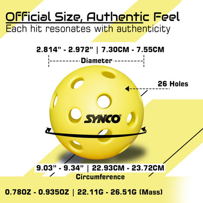 Synco Pickleball Ball S26 High Performance Indoor Pickleball Set of 3