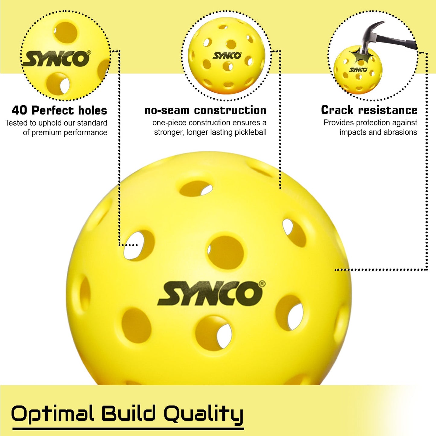 Synco Pickleball Ball S40 High Performance Outdoor Pickleball Set of 3