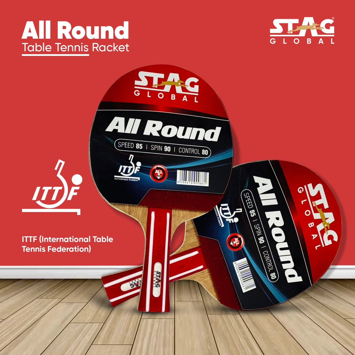 Stag Control Racket Stag All Round Table Tennis Racket 174g Lightweight Paddle for Control ...
