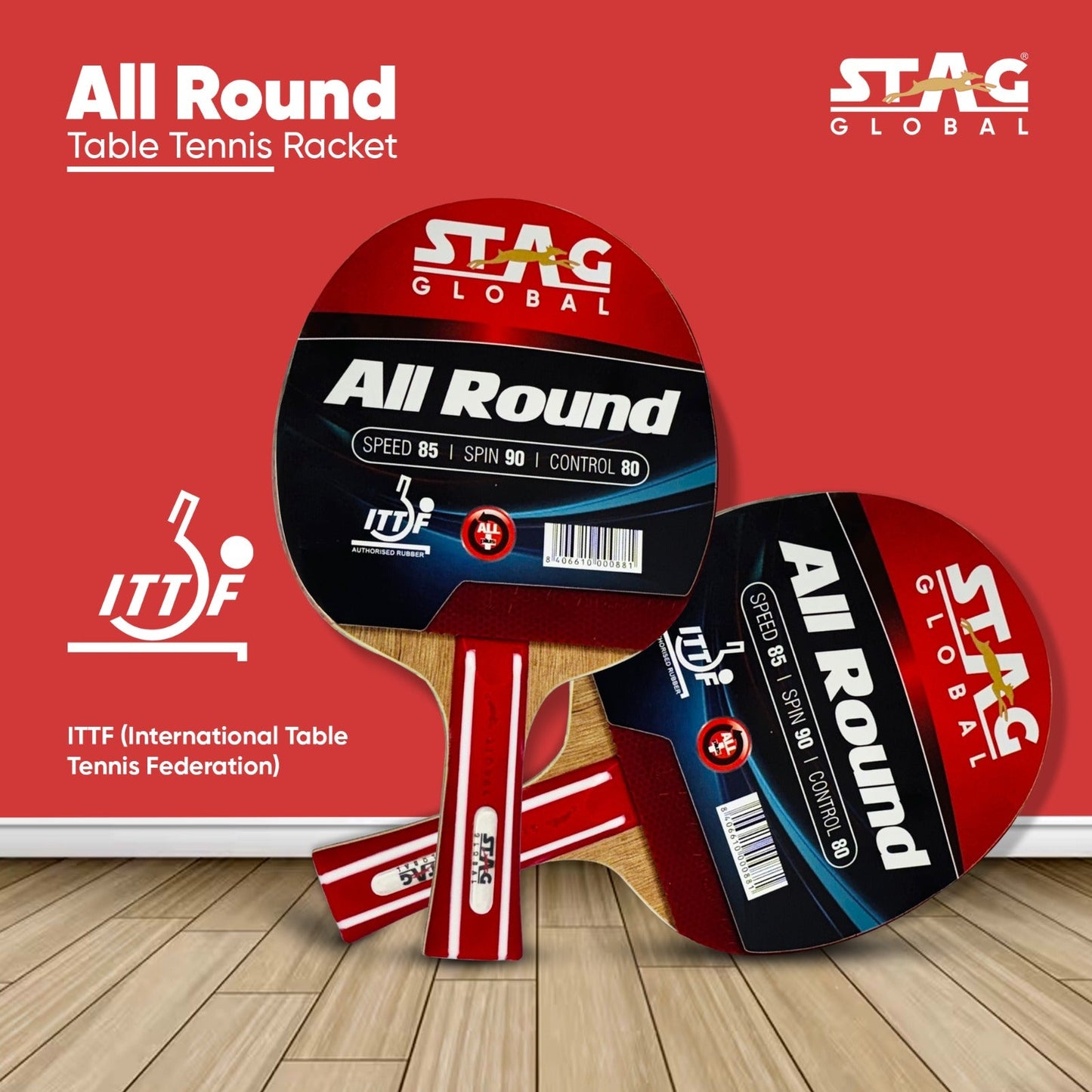 Stag All Round Table Tennis Racket 174g Lightweight Paddle for Control & Spin