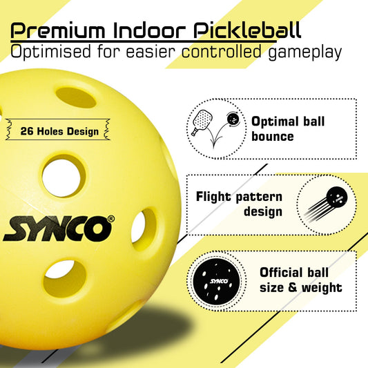 Synco Pickleball Ball S26 High Performance Indoor Pickleball Set of 3