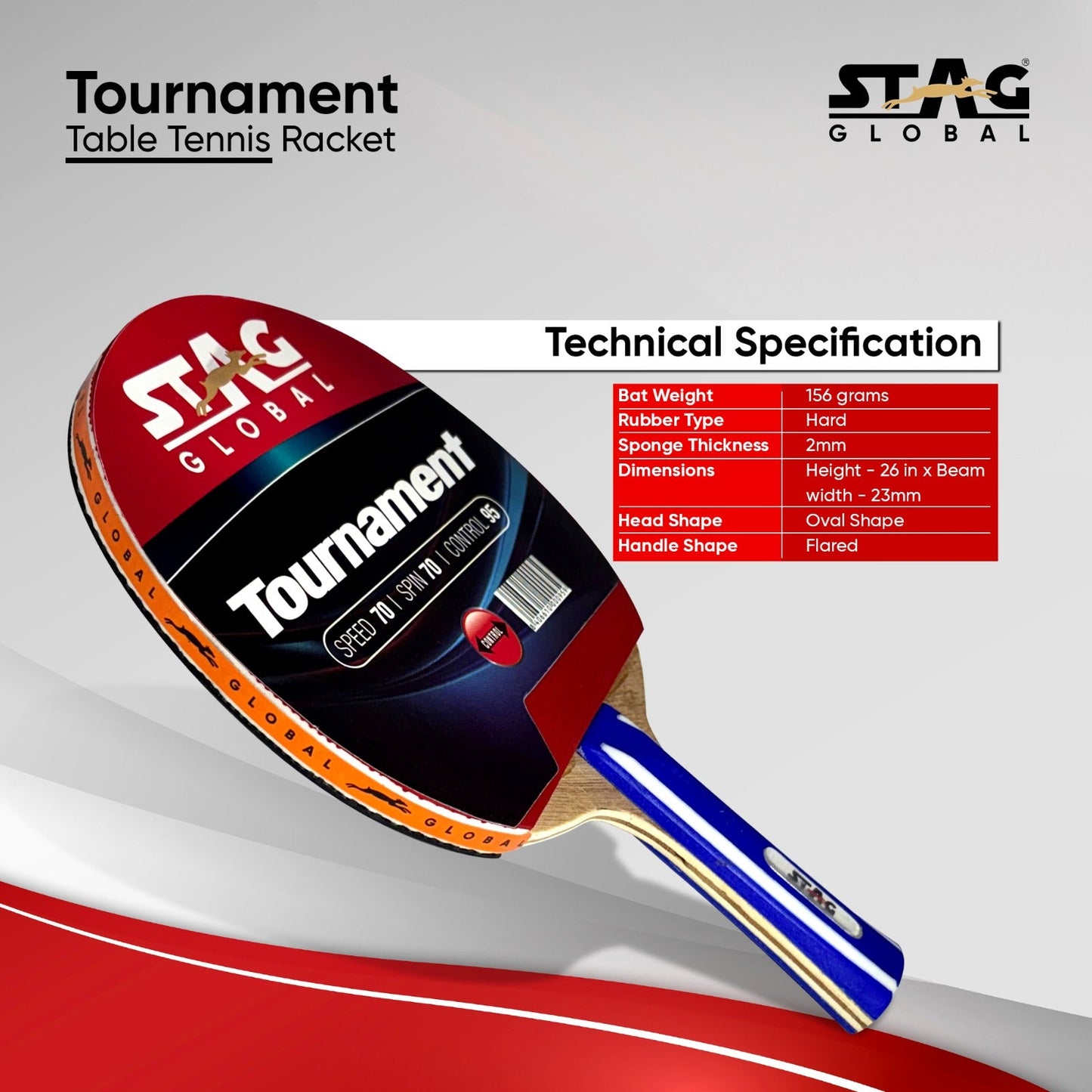 STAG Tournament Table Tennis Racquet Speed 70, Spin 70, Control 95