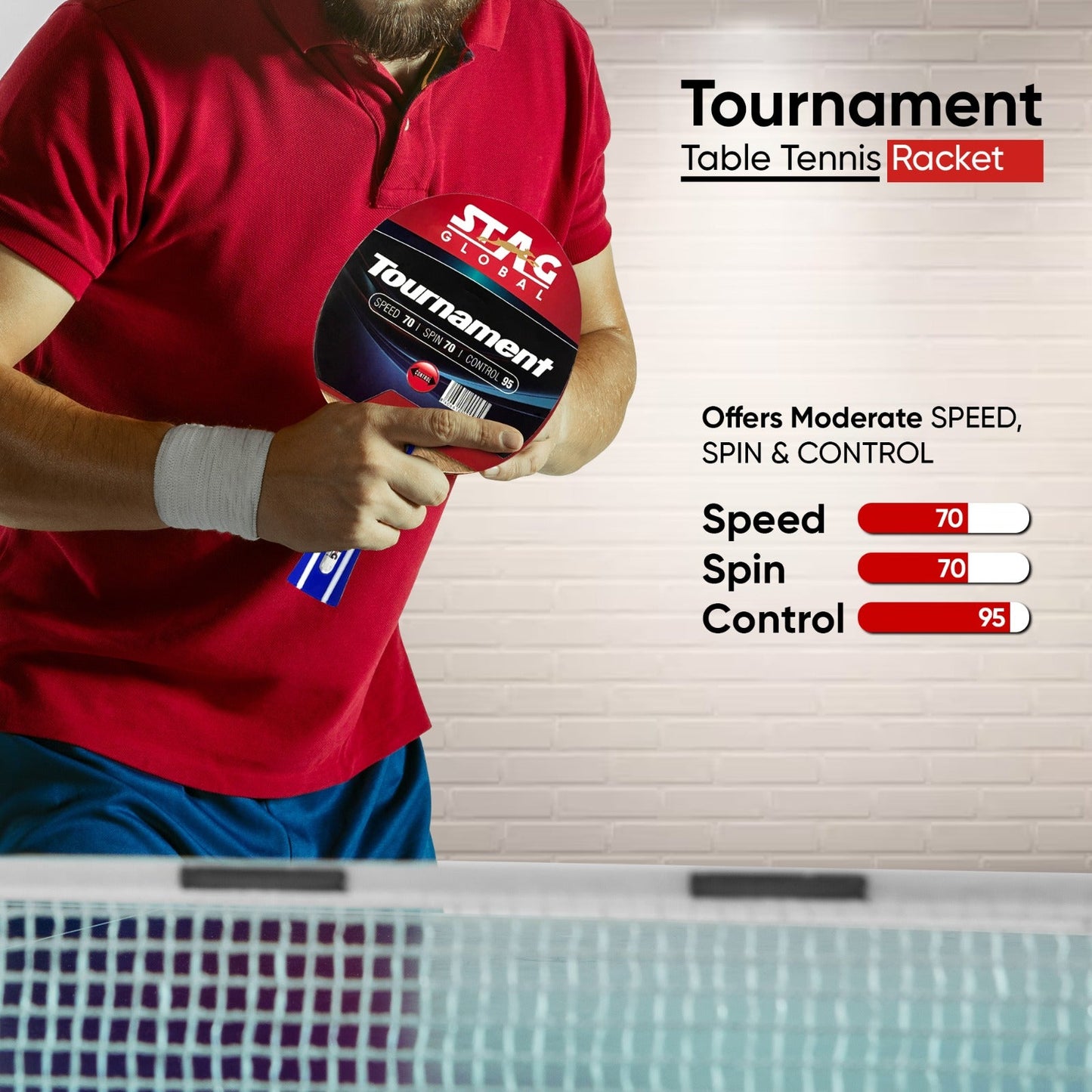 STAG Tournament Table Tennis Racquet Speed 70, Spin 70, Control 95
