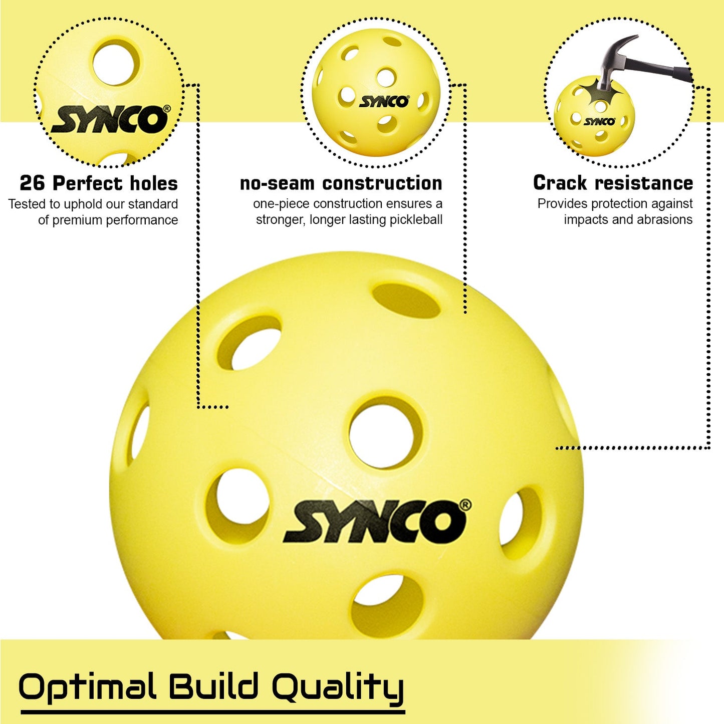 Synco Pickleball Ball S26 High Performance Indoor Pickleball Set of 3